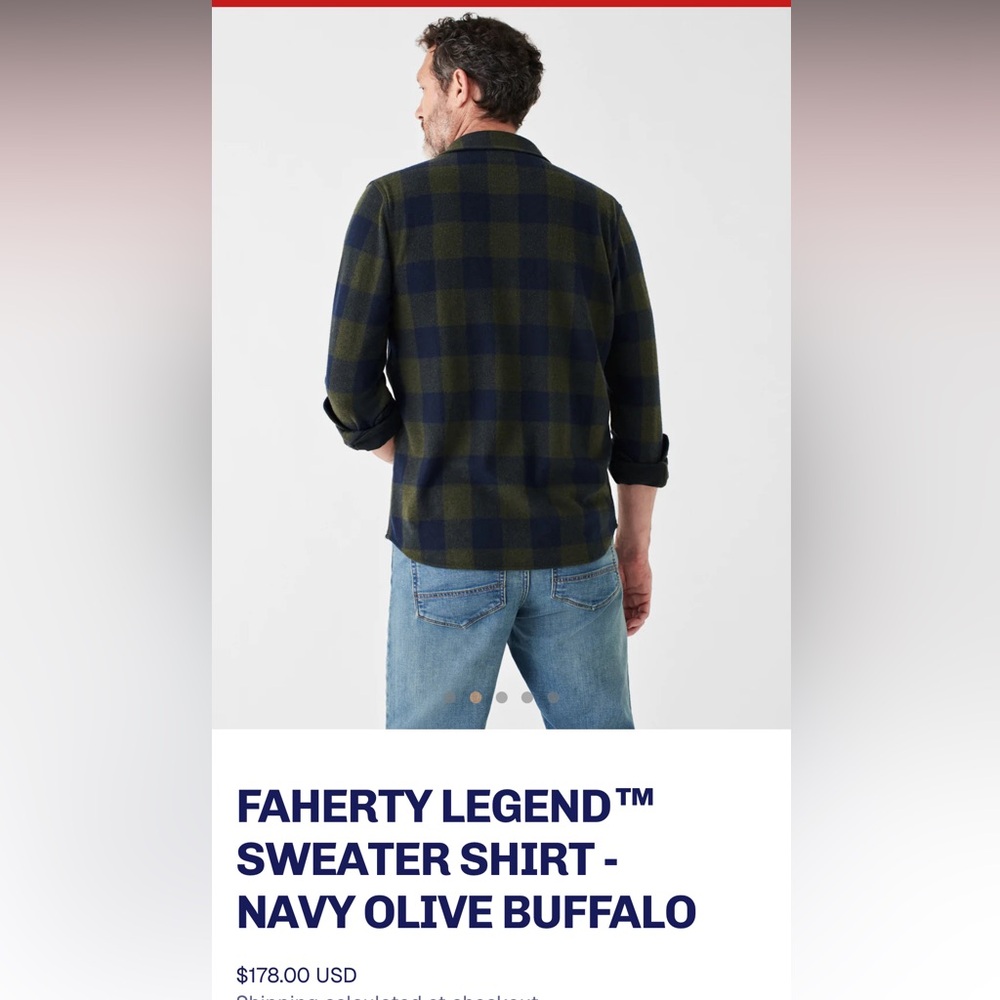Faherty Navy Olive Buffalo Button Down Shirt